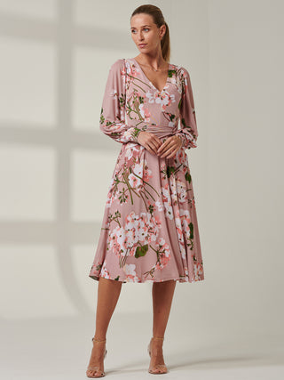 Sample Sale - V-Neck Floral Midi Dress, Pink