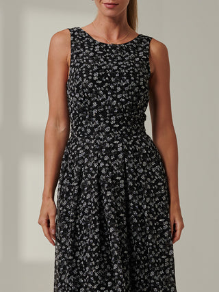 Sample Sale - Sleeveless Ditsy Midi Dress, Black Floral