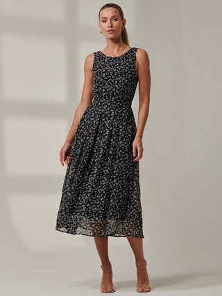 Sample Sale - Sleeveless Ditsy Midi Dress, Black Floral