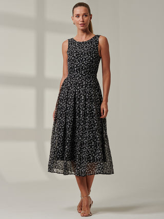 Sample Sale - Sleeveless Ditsy Midi Dress, Black Floral