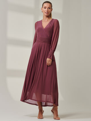 Sample Sale - V-Neck Mesh Maxi Dress, Mauve