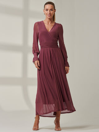 Sample Sale - V-Neck Mesh Maxi Dress, Mauve