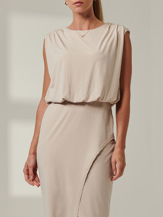 Sample Sale - Sleeveless Front Slit Dress, Cream