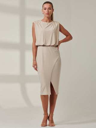 Sample Sale - Sleeveless Front Slit Dress, Cream