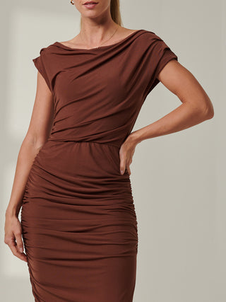 Sample Sale - Ruched Off The Shoulder Dress, Chocolate