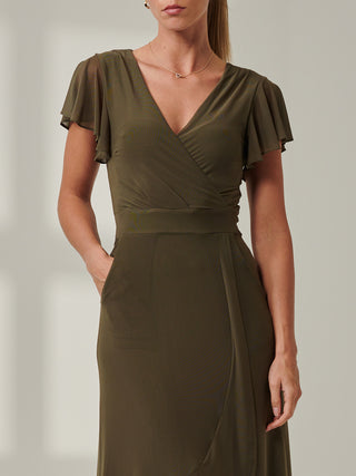 Sample Sale - V-Neck Angel Maxi Dress, Khaki