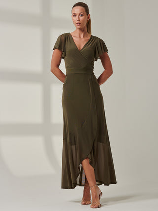 Sample Sale - V-Neck Angel Maxi Dress, Khaki