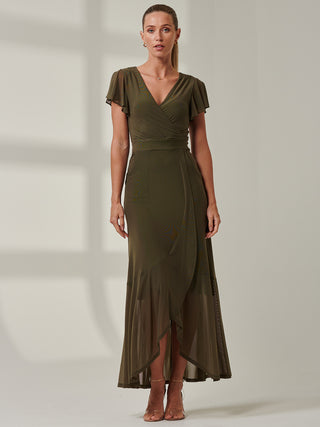 Sample Sale - V-Neck Angel Maxi Dress, Khaki