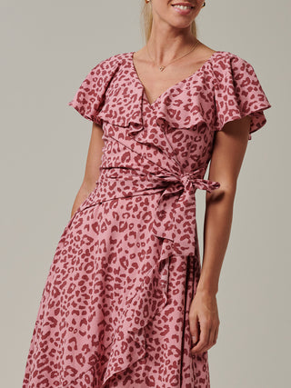 Sample Sale - Ruffle Animal Print Dress, Pink