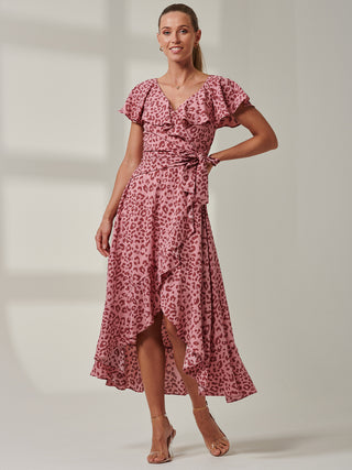 Sample Sale - Ruffle Animal Print Dress, Pink