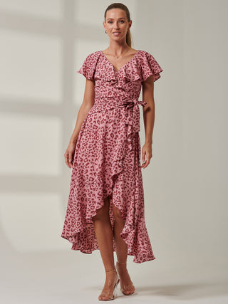 Sample Sale - Ruffle Animal Print Dress, Pink