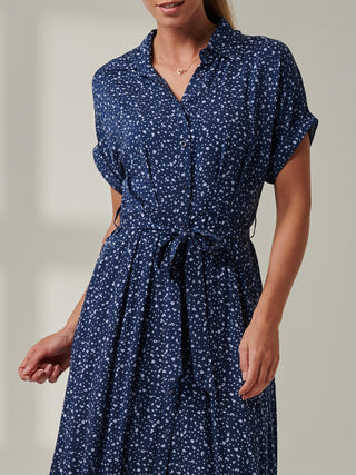 Sample Sale - Short Sleeve Shirt Dress, Dark Blue