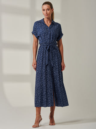 Sample Sale - Short Sleeve Shirt Dress, Dark Blue