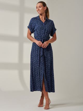 Sample Sale - Short Sleeve Shirt Dress, Dark Blue