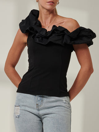 Sample Sale - Ruffle Off the Shoulder Top, Black