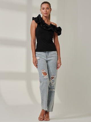 Sample Sale - Ruffle Off the Shoulder Top, Black