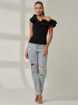 Sample Sale - Ruffle Off the Shoulder Top, Black