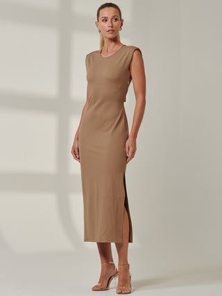 Sample Sale - Plain Back Split Midi Dress, Brown