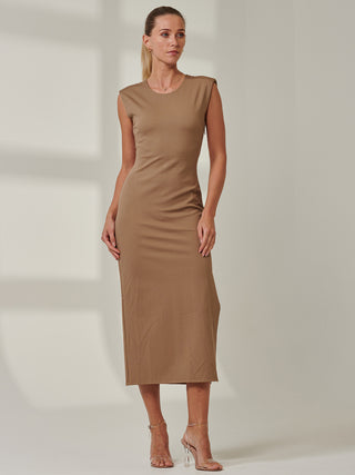 Sample Sale - Plain Back Split Midi Dress, Brown