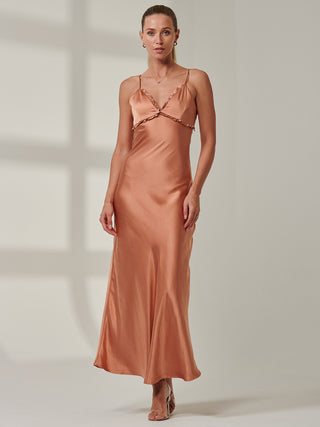 Sample Sale - Plain Satin Maxi Dress, Orange