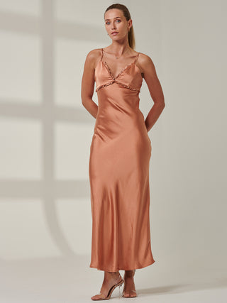 Sample Sale - Plain Satin Maxi Dress, Orange