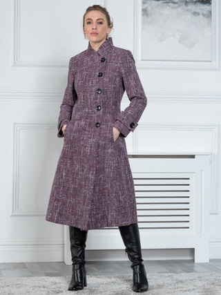 Sample Sale - Longline Single Breasted Coat, Purple Pattern