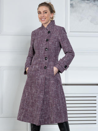 Sample Sale - Longline Single Breasted Coat, Purple Pattern