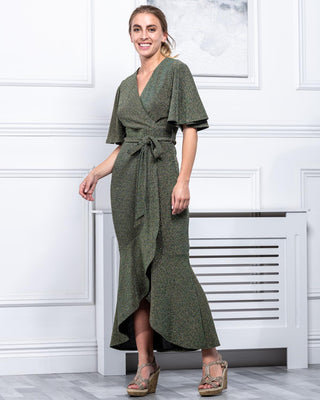 Sample Sale - Wrap Shimmer Midi Dress, Sage Green