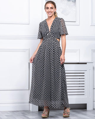 Sample Sale - O-Ring Printed Cut Out Dress, Black White Pattern