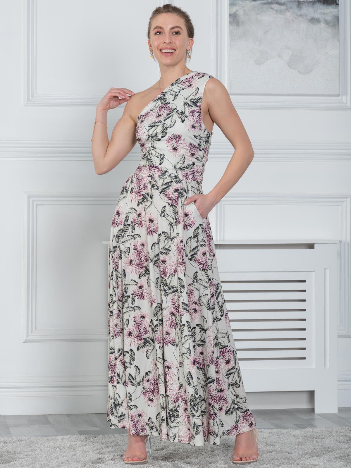 One shoulder sale floral maxi dress