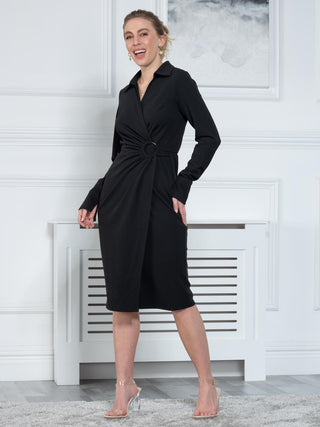 Sample Long Sleeve Midi Dress, Black