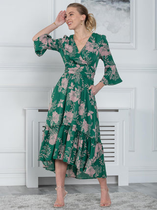 Sample Frill Midi Dress, Green Floral