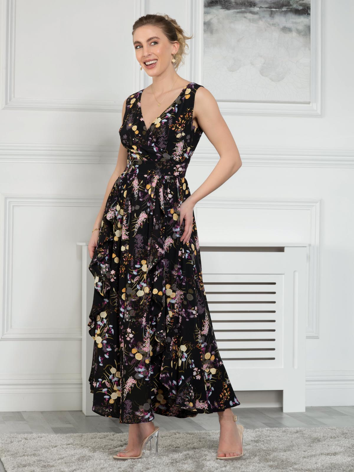 Black floral wrap outlet maxi dress