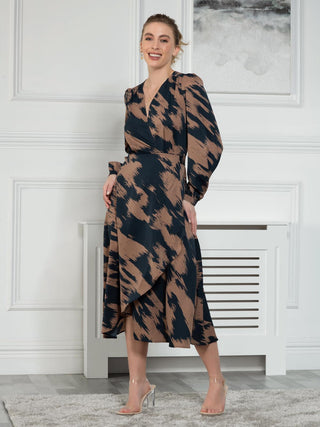 Sample Sale - Wrap Maxi Dress, Brown Abstract