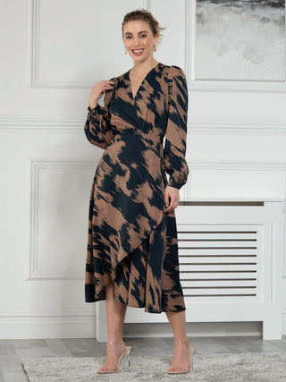 Sample Sale - Wrap Maxi Dress, Brown Abstract