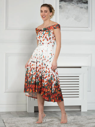 Sample Sale - Off The Shoulder Midi Dress, White Floral