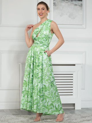 Sample Sale - One Shoulder Maxi Dress, Green Leaf
