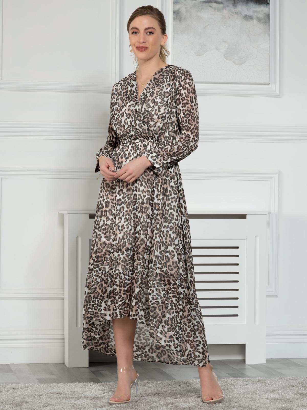 Long sleeve shop leopard wrap dress