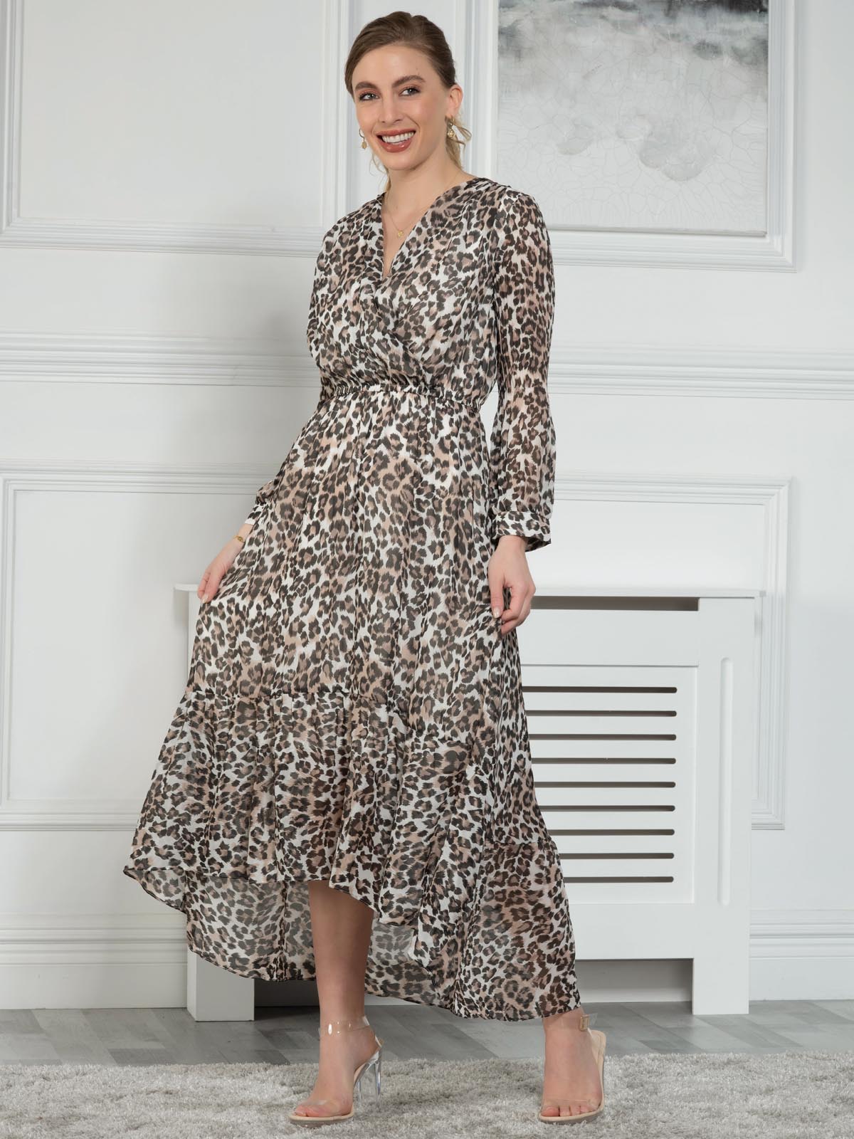 Sample Sale Long Sleeve Maxi Dress Animal Print Jolie Moi Retail