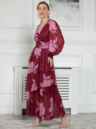 Sample Sale - Long Sleeve Maxi Dress, Burgundy Floral