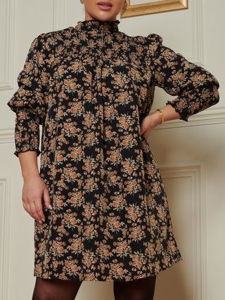 Sample Sale - Rouched Sleeve Mini Dress, Black Floral