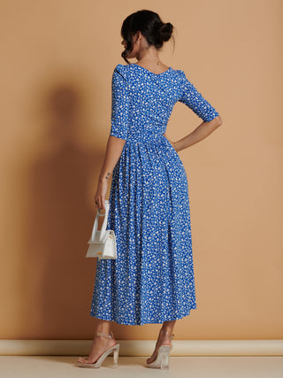 Kimber Jersey pleated Maxi Dress, Blue Floral