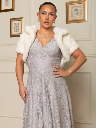 Cap Sleeve Scalloped Lace Dress, Grey Jolie Moi Retail Cap Sleeve Scalloped Lace Dress, Grey Jolie Moi Retail