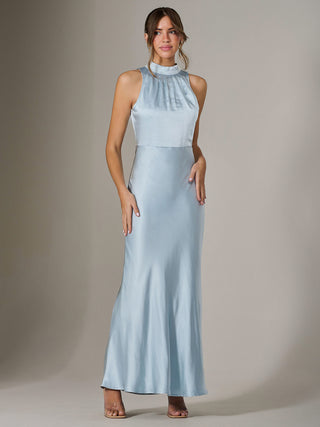 halter neck maxi dress uk Cordelia Halter Neck Maxi Dress with Lace Waist Detail