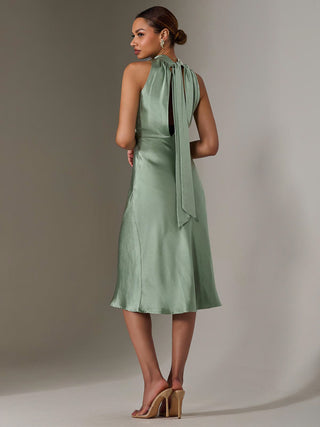 Satin Halter Neck Midi Dress, Green Jolie Moi Retail Satin Halter Neck Midi Dress, Green Jolie Moi Retail