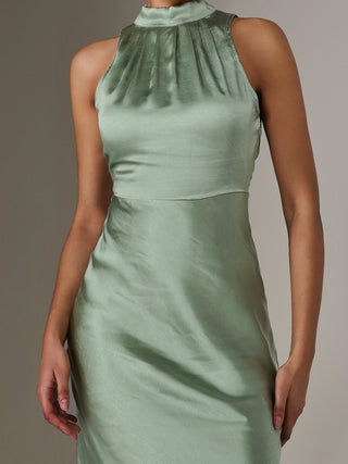 Satin Halter Neck Midi Dress, Green Jolie Moi Retail Satin Halter Neck Midi Dress, Green Jolie Moi Retail