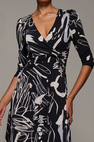 Jersey Ruched Waist Fit & Flare Maxi Dress, Black Abstract