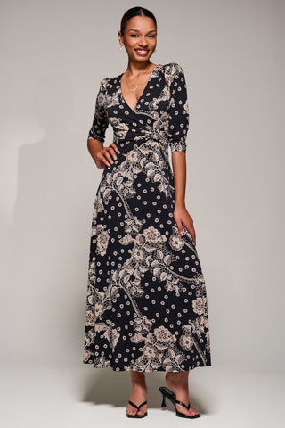 Jersey Ruched Waist Fit & Flare Maxi Dress, Black Floral Jolie Moi Retail Jersey Ruched Waist Fit & Flare Maxi Dress, Black Floral Jolie Moi Retail