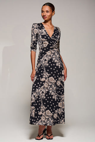 Jersey Ruched Waist Fit & Flare Maxi Dress, Black Floral