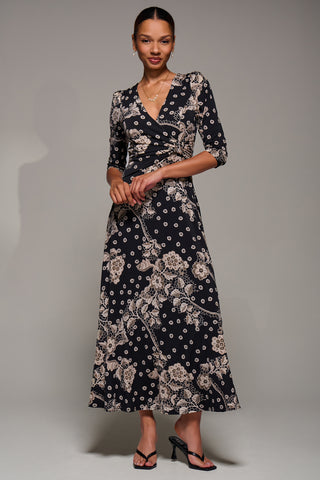 Jersey Ruched Waist Fit & Flare Maxi Dress, Black Floral